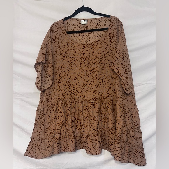 ARULA Tops - Arula Tan Polka Dot Ruffle Blouse Boho Country Western Chic